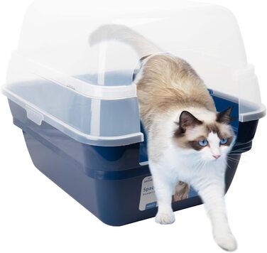 Котячий туалет 3-в-1 з кришкою XXL, велика закрита туалетна коробка для котів з високим бортиком, синій 55x45x44 см