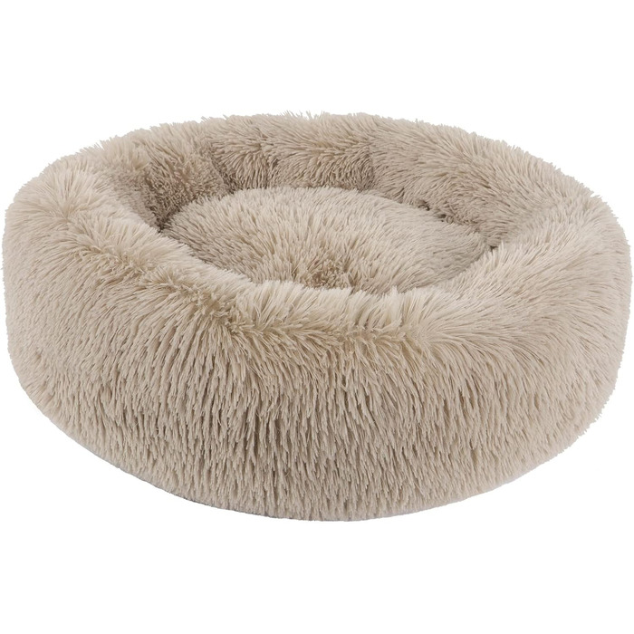 Кругле ліжко для собак та котів BVAGSS, плюшеве, донат, 50 см, світло-коричневе