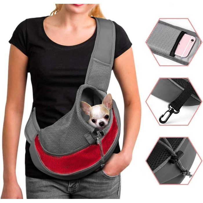 Тканинна переноска для собак та котів (маленьких порід), червона: зручна сумка-переноска для тварин з регульованим ремінцем, ідеальна для подорожей та прогулянок на свіжому повітрі
