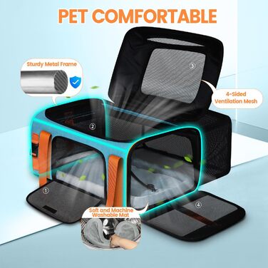 Трансформер-переноска для домашніх тварин Petskd з колесами, 48,3 x 33 x 22,9 см, схвалена Southwest Allegiant Airlines, м'яка переноска для собак до 6,8 кг та котів до 9 кг, фіолетовий колір (блакитний)