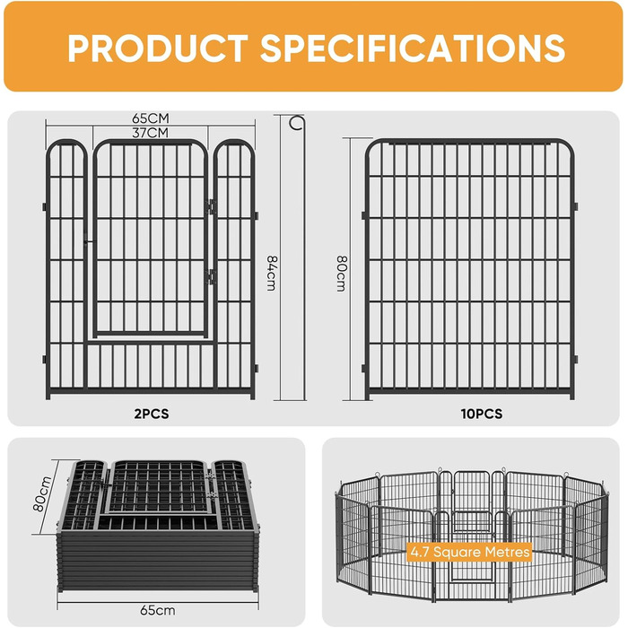 Клітка для цуценят Kidsbuddy, 12 штук, 80x65 см, автоматичне замикання, розкладна, з дверцятами, для собак та цуценят, внутрішнє та зовнішнє використання