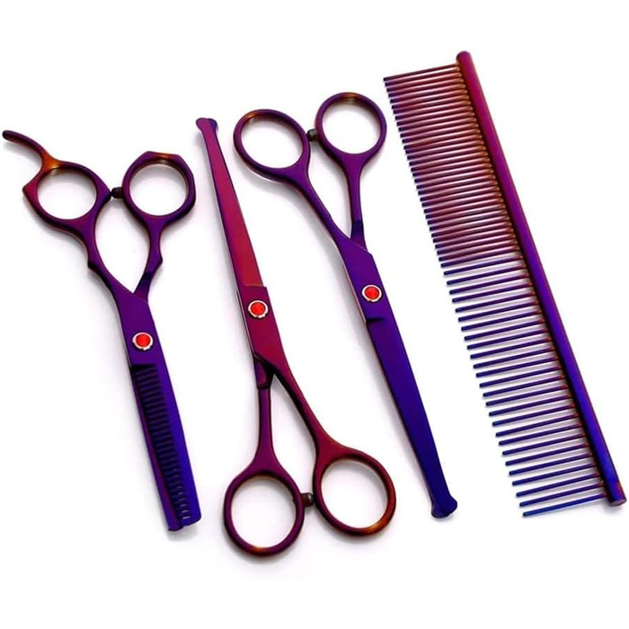 Професійна ножиця для собак, вигнута ножиця для стрижки шерсті, набір ножиць з нержавіючої сталі, для догляду за шерстю тварин (фіолетовий)