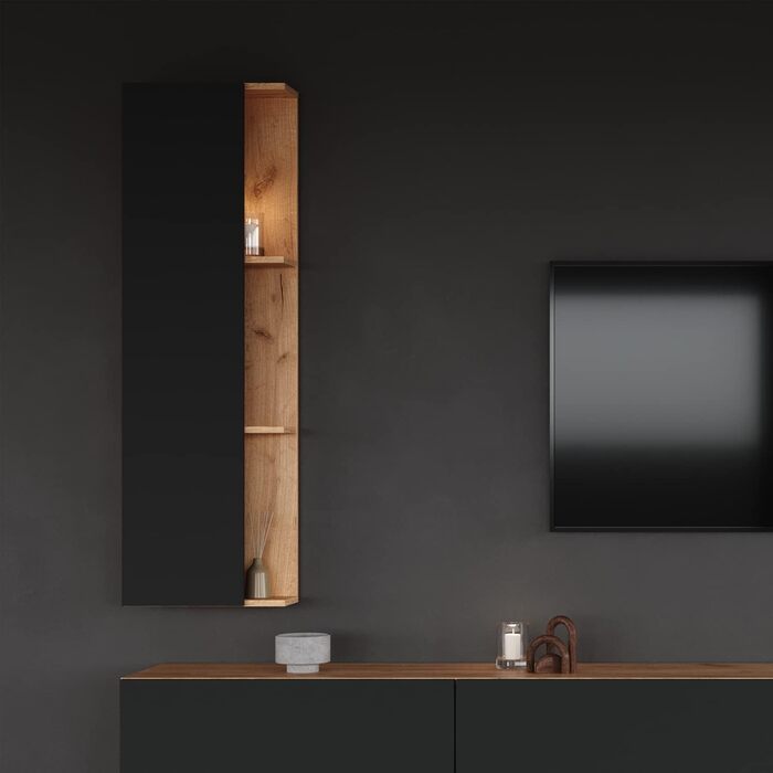 Вузька шафа для ванної Planetmöbel LUX 30x75x32 см, золота дуб/антрацит, бокова шафа для ванної кімнати