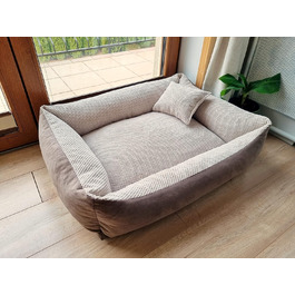 М'яке ліжко для собак Teo 80x60 см, знімний чохол, коричнево-бежеве, 80 x 60 x 20 см