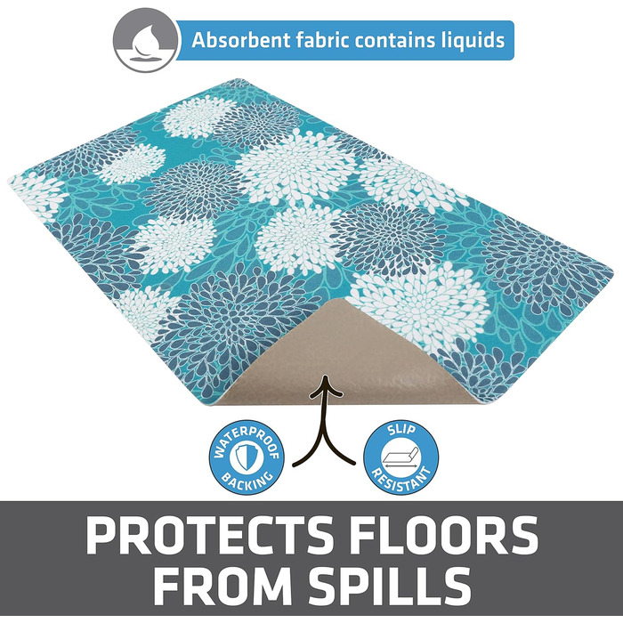 Підкладка під миску для собак та котів Drymate, поглинаюча тканина, водонепроникна основа, неслизька, придатна для прання в пральній машині, міцна, 30,5 x 50,8 см, колір 'Індійське літо Туркіс'