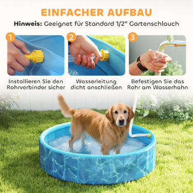 PawHut Dog Pool Складаний дитячий басейн з фонтаном і подушкою для води Ø120 x 30 см Нековзна ванна для собак і кішок Басейн для собак і кішок | Аосом