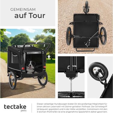 Причіп для велосипеда Tectake® - універсальний, для собак, велосипеда, електровелосипеда, візка, вантажопідйомність до 40 кг, складаний, швидкий монтаж, з аксесуарами безпеки, чорний