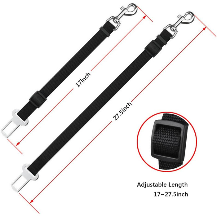 Автомобільний поводок для собак та котів, набір 2 шт., чорний+темно-синій, нейлон