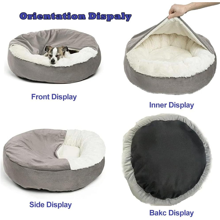Кругле ліжко для собак та котів, плюшеве, м'яке, 50 см (сірий колір)