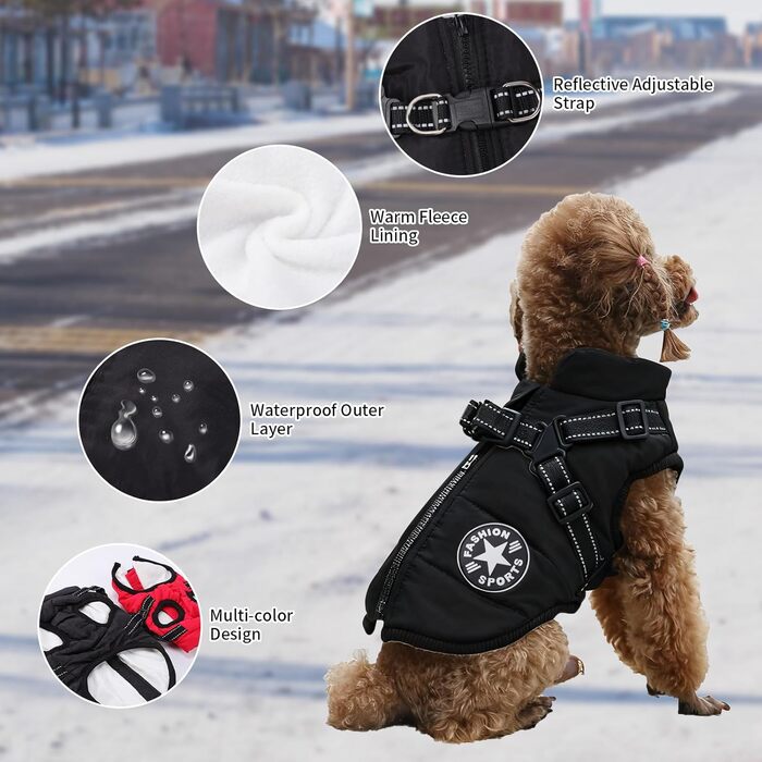 Теплий та водонепроникний зимовий одяг для собак, куртка з повдзем, чорний колір, розмір S