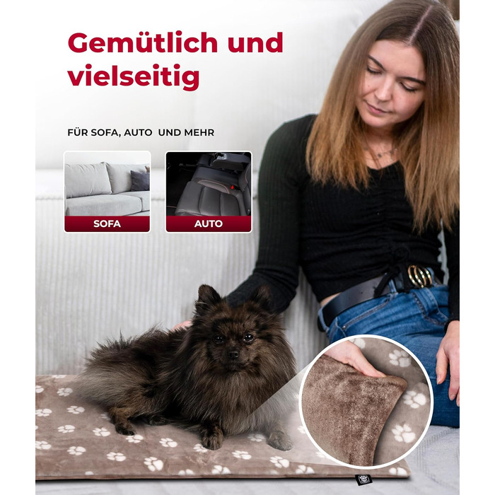 Підстилка для собак XS (45x65 см) – Двостороння та зручна з 3 см наповнювачем – Ідеально для дивану, авто та переноски – Tatze Beige, Made in DE 45 x 65 см Tatze Beige