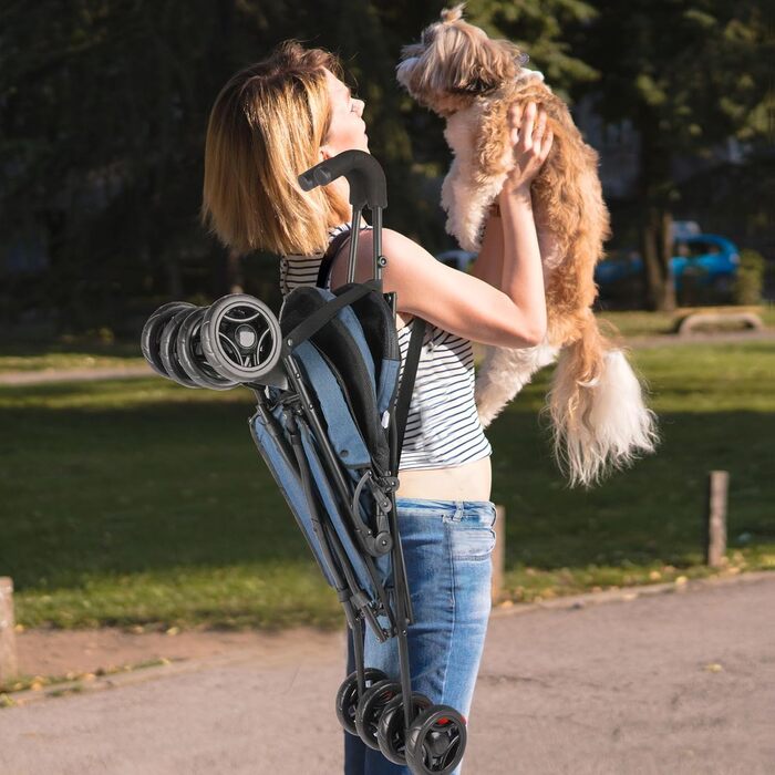 Візок для тварин Wedyvko, переносна модель для собак та котів до 15 кг (темно-зелений, морський блакитний)