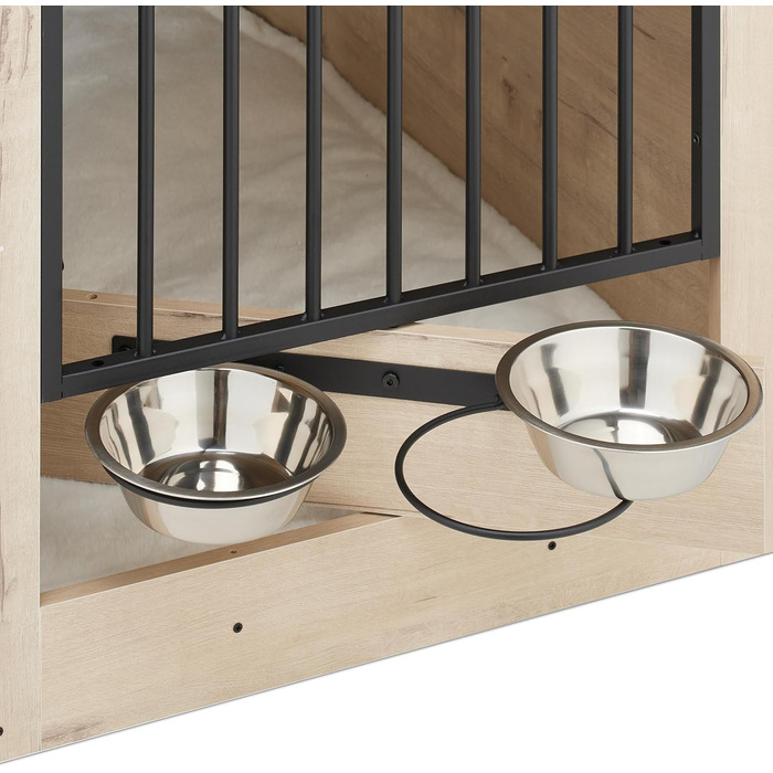 Клітка для собак Relaxdays, сіра/чорна, розмір 65,5x102x60 см, з двома мисками, з дерева, MDF & сталь