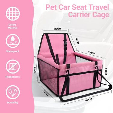 Автокрісло для собак у багажник, рожеве: з дихаючого оксфорду, для маленьких та середніх собак, з можливістю складання