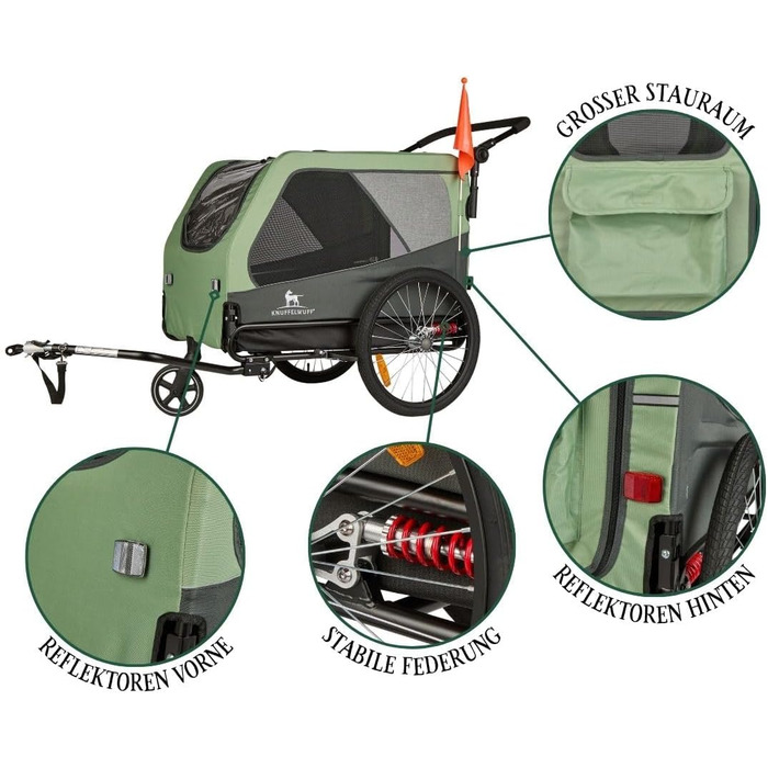 Причеп для собак Cruvado Knuffelwuff: фальш, легкий, стабільний, до 45 кг, з безпековою лінією та від комарами