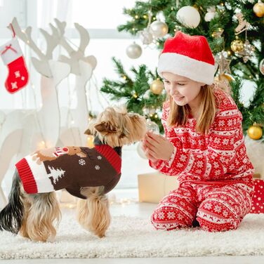 Пуловер для собак у стилі вінтаж, теплий і святковий: Різдво, Хелловін, Олень. Підходить для дрібних, середніх та великих собак (X-Large, коричневий)