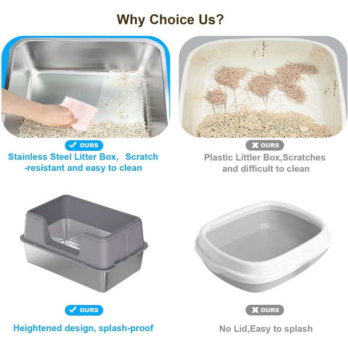 Котлові туалети для котів Zstar: великий лоток з високими бортиками, знімний кришка, легко мити, 60x40x36.5 см, сірий