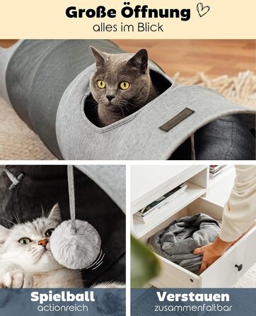 Туннель для котів Lionto з іграшковою кулькою, 30x70 см, розкладний, з матеріалу, що легко чиститься, для котів, міцні іграшки для котів, діаметр 30 см