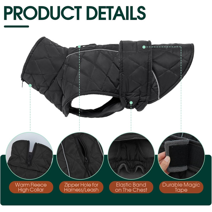 Водонепроникний зимовий одяг для собак Kuoser, тепла куртка для маленьких собак з флісу, регульований животик та отвір для повідка на блискавці, S, темно-сірий