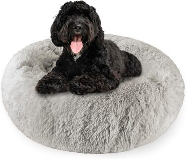 Килимок для собак великих та середніх порід, 60 см Ø - М'яке та дихаюче ліжко для собак з неслизьким дном та піднятим бортиком (76x76x27 см, Темно-сірий)