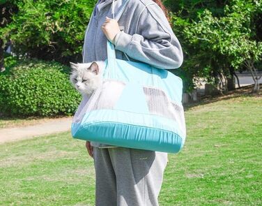 Сумка-переноска для собак та котів на літо, дихаюча, з регульованим плечовим ременем (Світло-блакитна)