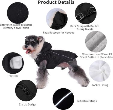 Теплий зимовий одяг для собак: курка з начосом, світловідбиваючими смугами та двома D-кільцями. Розмір M, чорний колір.