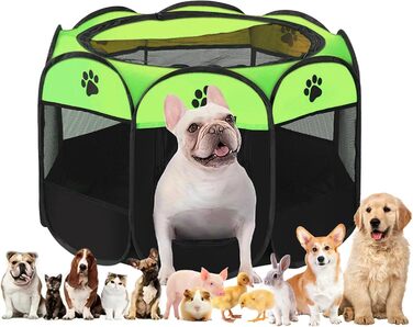 Складаний вольєр для цуценят та собак, портативний загон для тварин, 74x43 см (зелений)