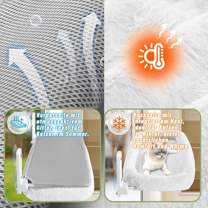 Лежанка для котів Casgee на вікно 60x30 см, гамак для котів з міцними присосками, лежанка для котів на вікно, складане котяче ліжко на вікно, лежанка для котів на підвіконня до 20 кг, гамак для котів на вікно, бежевий котячий лежак XL бежевий