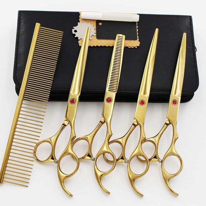 Набір професійних ножиць для грумінгу собак 6CR Edelstahl, набір для догляду за тваринами, ножиці для собак та котів (жовтий)