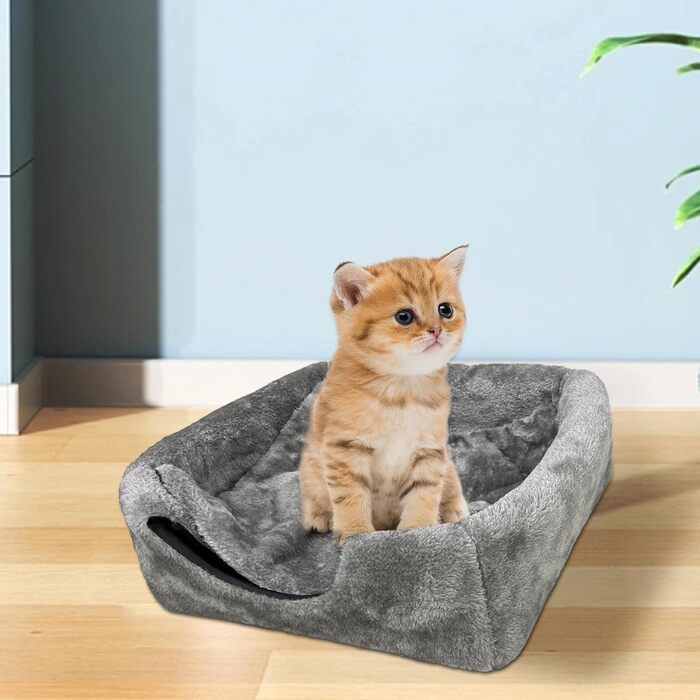 Котяча хатинка Whiwhi для дому, намет для котів із м'яким плюшевим матрацом, складаний сірий будиночок 45x45x41 см