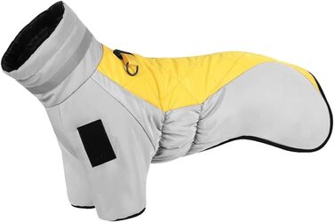 Зимовий теплий куртка для собак з D-початком, флісова підкладка, вітронепроникний, для маленьких, середніх та великих собак (Сірий/Жовтий, XL)