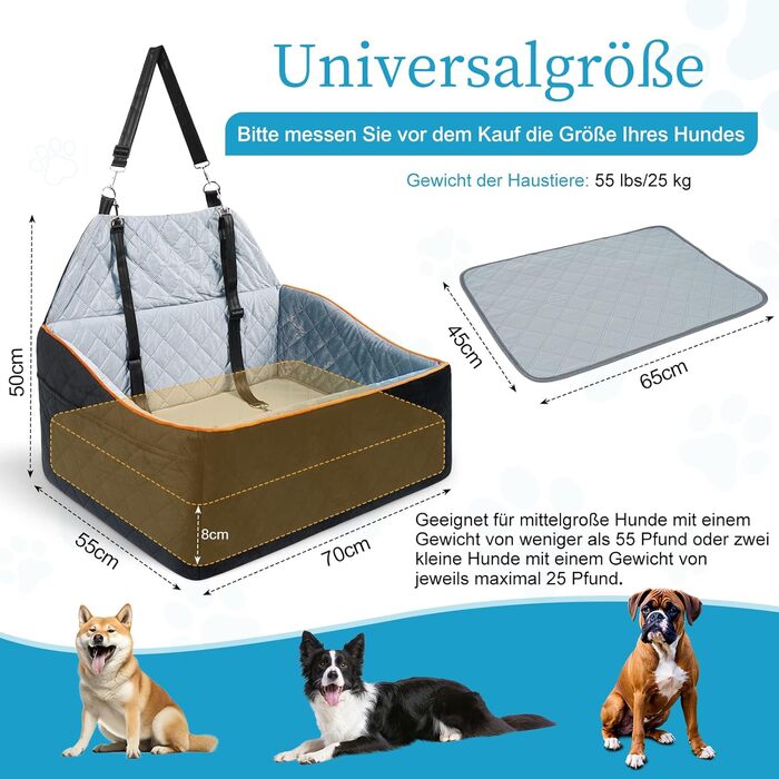 Автокрісло для собак великих та середніх порід до 45 кг, знімне та миється, з безпечними лініями та антиковзною основою для заднього сидіння автомобіля