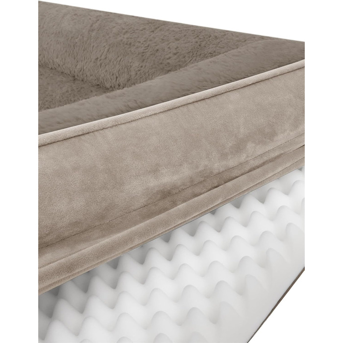 Ортопедичне собаче ліжко Normani для великих, середніх та маленьких собак - м'яке ліжко-диван з високим бортиком, колір бежевий, розмір 60x80x16 см