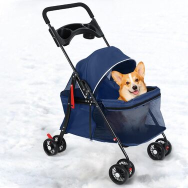 Візок для собак 2 в 1, візок-переноска для тварин до 20 кг, з поворотними колесами 360°, з підстаканником, синій