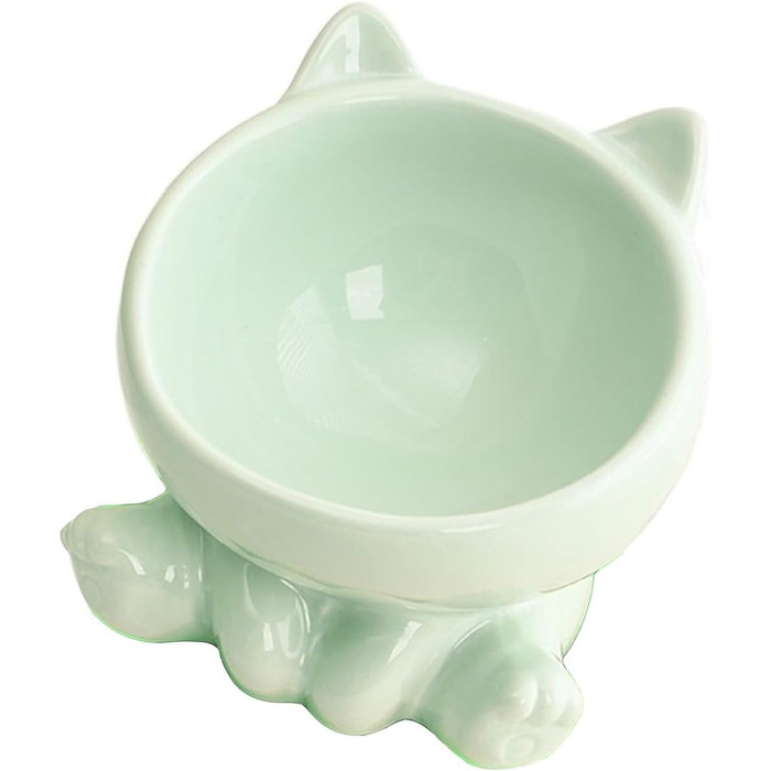 Керамічна годівниця для котів YLWX, піднята, нахилена, захист шиї, для котів та собак (зелена)