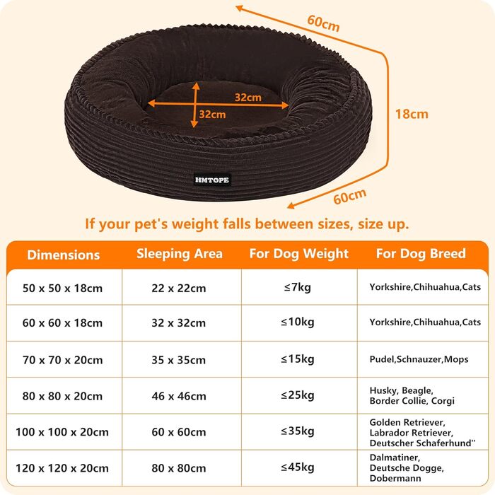 Кругле ліжко для собак середніх порід, котів. М'яке, зручне, знімний чохол, Ø 70 см (60x60x18 см), коричневе