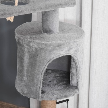 Кігтеточка PawHut дерев'яна висотою 120 см з кошиком Cat Cave Ігровий м'яч для маленьких кішок в світло-сірому кольорі