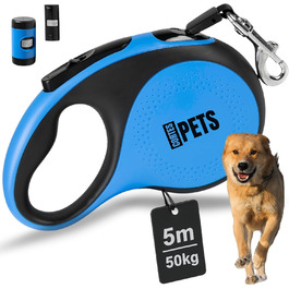 Висувна поводок для собак CORTESPETS® 5м, до 50 кг, блакитний | Високоякісний рулонний поводок