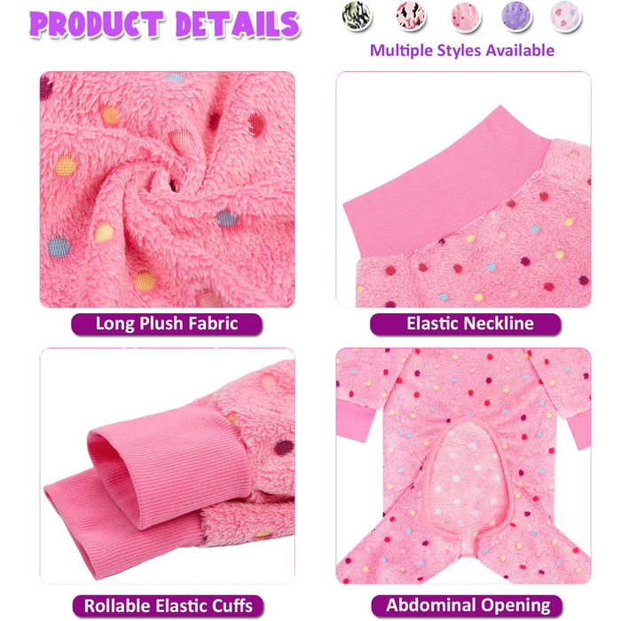 Теплий зимовий костюм-піжама для собак середніх та великих порід, фланелевий, рожевий у горошок (XL)