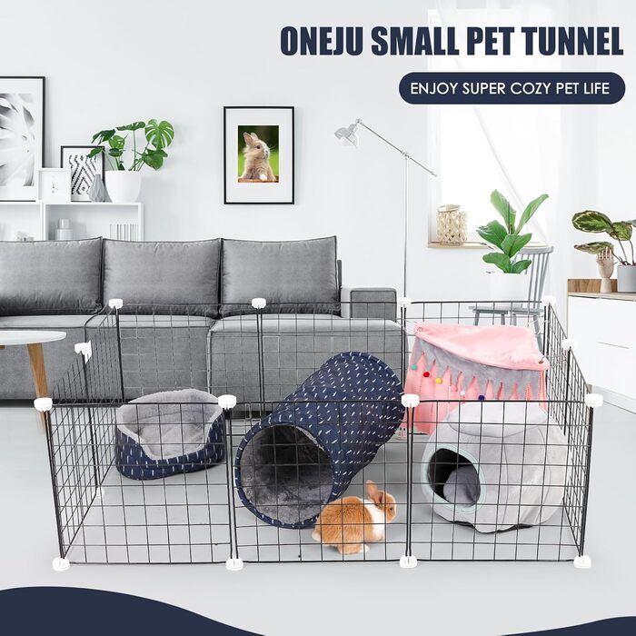 Туннель для морських свинок ONEJU, 2-сторонній, для гри та відпочинку, миючий, з блискавкою, синій