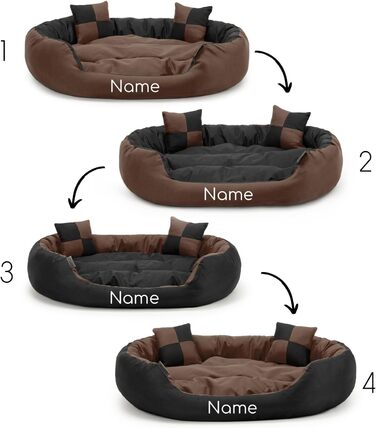 Крісло-ліжко для собак та котів Lionto 4-в-1 з поворотним подушкою, 85x70 см, міцний оксфорд, водонепроникне, з глибоким входом, з декоративною подушкою (чорний/коричневий)