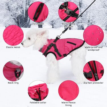 Теплий зимовий одяг для собак: куртка з інтегрованим дзвоником, рожево-рожевий (L)