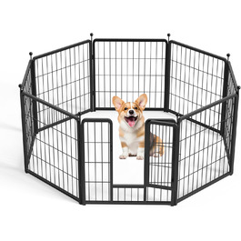 Металевий вольєр для собак, 61 см, 8 панелей, чорний - для дому, саду, кемпінгу