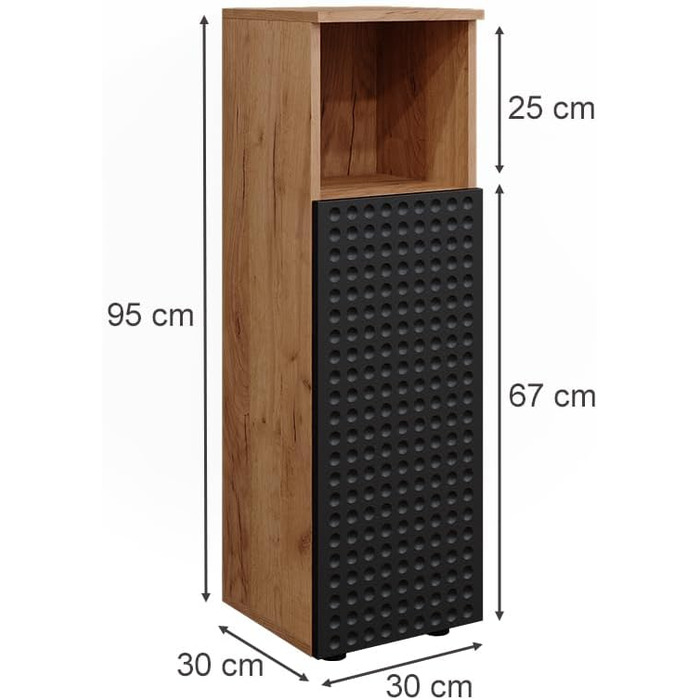 Пенал для ванної Vicco Irma 30x95 см, антрацит з крапками, меблі для ванної кімнати