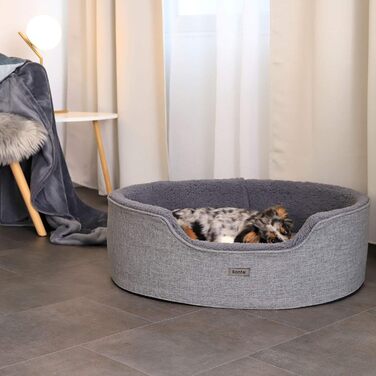 Кругле ліжко для собак та котів Lionto з двостороннім подушками та знімним чохлом, сіре, 83x63 см