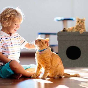Котяча хатинка Relaxdays для дому, двоповерхове укриття для котів і малих собак, 44x38x38 см, сіра
