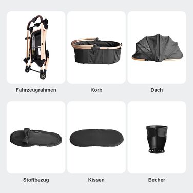 Візок для собак DAISTERN, чорний, до 25 кг, 4-в-1, алюмінієвий, з поворотним колесом EVA та гальмом