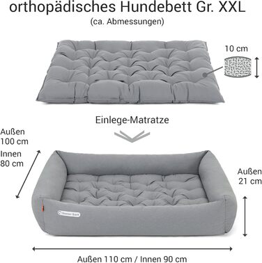 Ортопедичне ліжко для собак Doctor Bark - великі породи, XXL (110x100 см), світло-сірий колір, знімний кошик, прання до 95°C