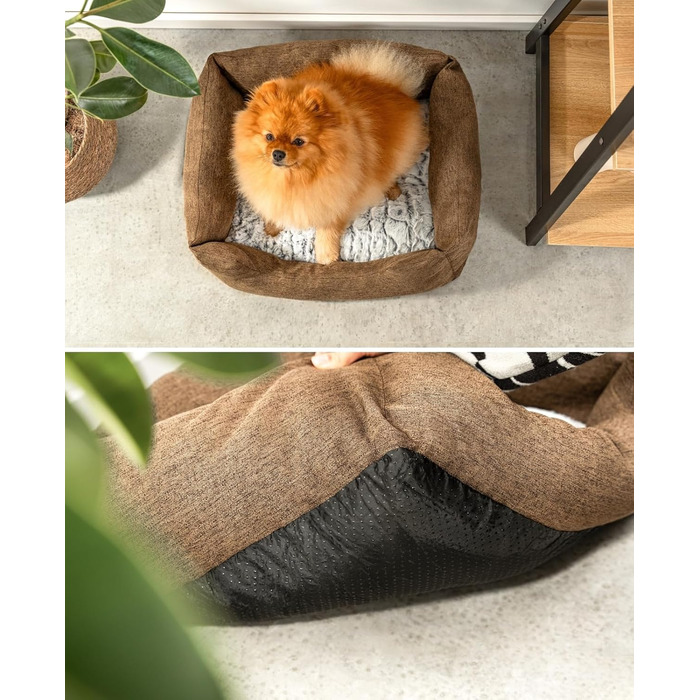 Крісло-гніздишко для собак Lionto з м'яким двостороннім подушкою, затишне ліжко для домашніх тварин у меланжевому дизайні з глибоким входом для собак та котів будь-якого розміру, 60x50 см, м'яке собаче ліжко, коричневе (з написом), розмір L 60 x 50 x 22 с