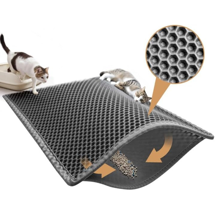 Килимок для котячого туалету Pieviev Katzenklo Matte з дизайном у вигляді стільових сот, вологостійкий, двошаровий (76x61 см)